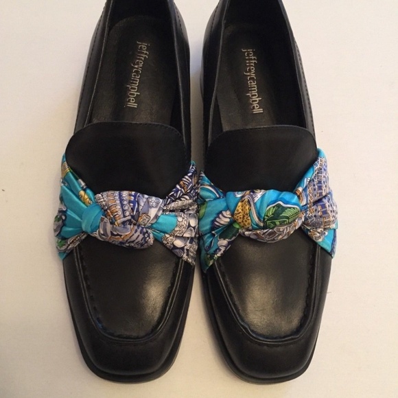 Jeffrey Campbell Sable Loafers Black Leather Blue Bollero Scarf 7 8 - Picture 2 of 3